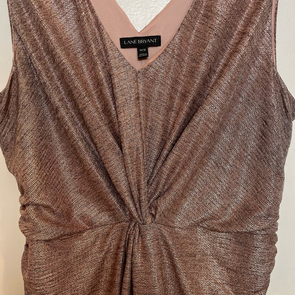 Elegant Metallic Rosegold Sleeveless Dress Size 14/16 - Picture 3 of 14